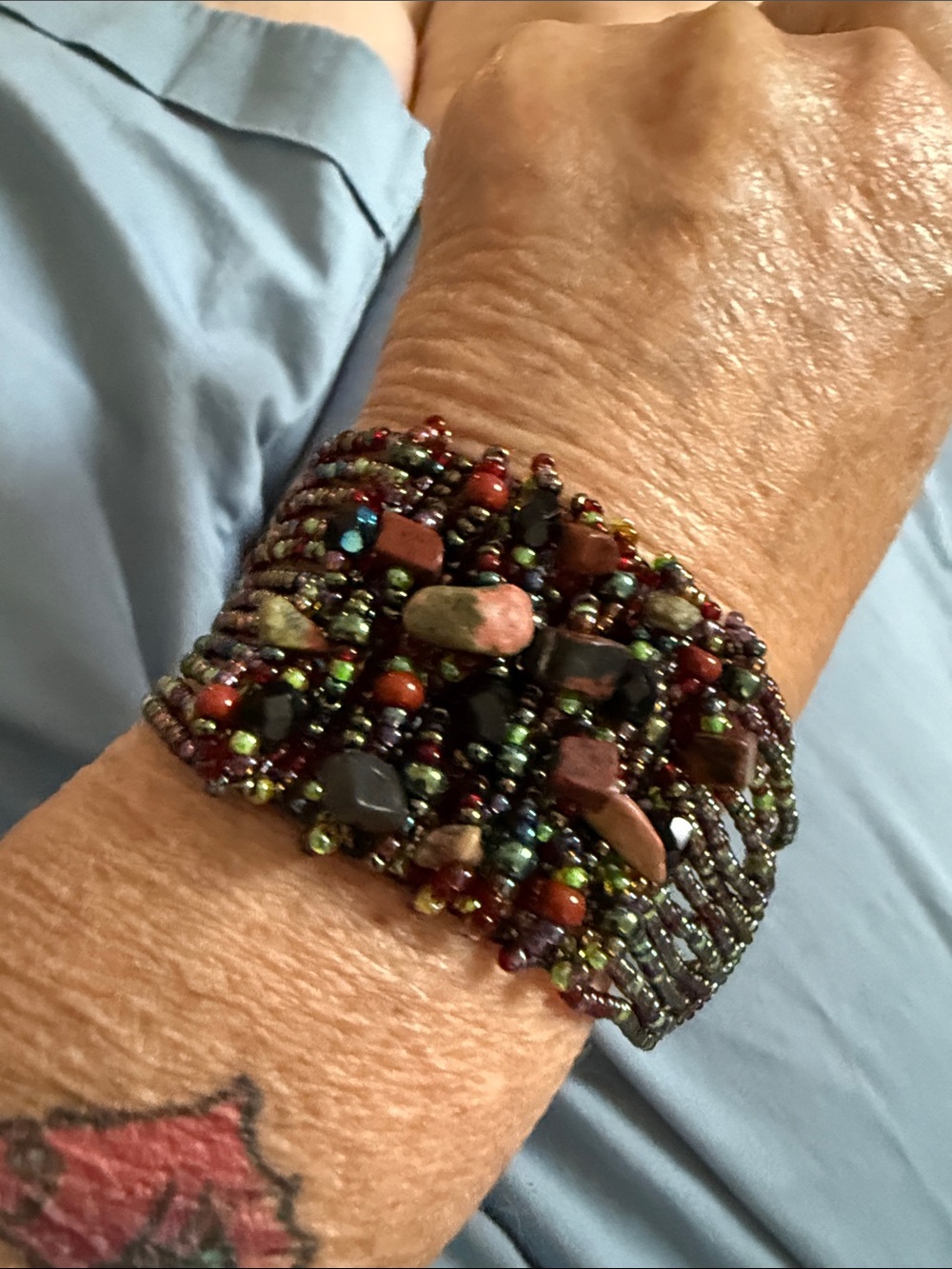 New Handcrafted by Myself Multicolor Beaded Wrap Bracelet 8” genuine stones